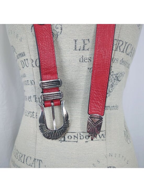 Vintage 90s Red Western Belt Small Streets Ahead Leather Silver